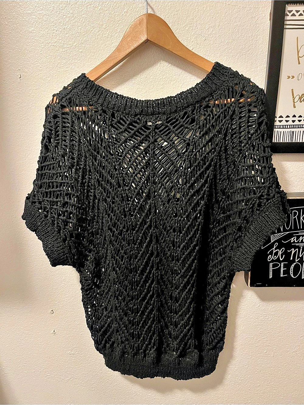 Black Open-Knit Sweater XL Like New